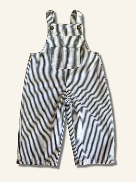 Mini Noir Striped Overalls